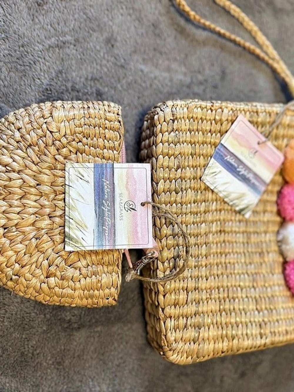 Sea & Grass Eva Wristlet Bag Woven Crossbody Tan & Pink